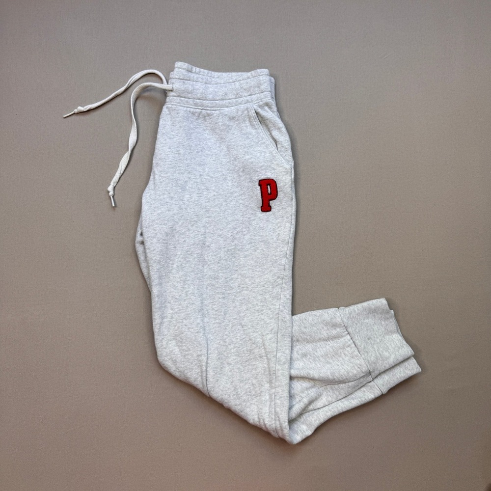 Victoria's Secret PINK Gray Heather Fleece Joggers Red Varsity P Patch Small